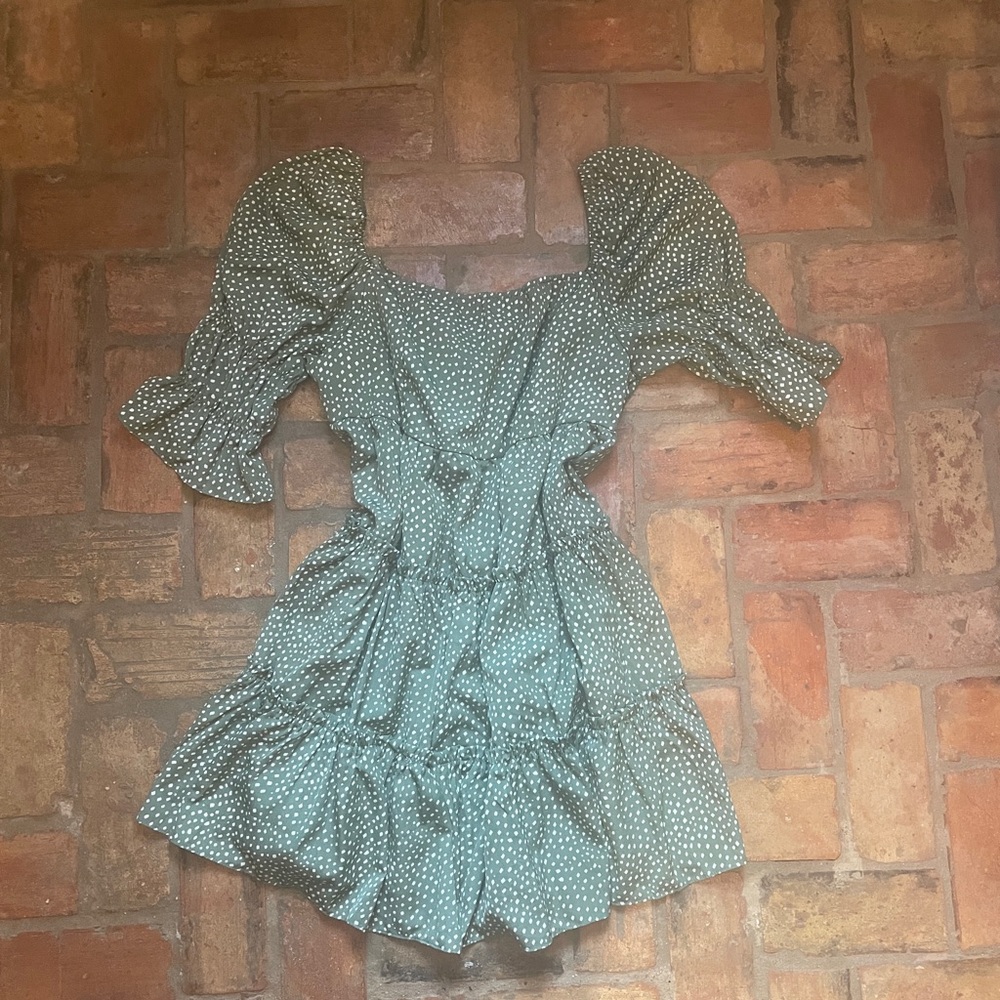 Sage & White Spotted Babydoll Dress